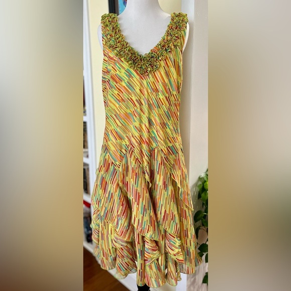 Vintage Y2k Silky Assymetrical Ruffled Skirt Drop Waist Rosette Appliqué SZ M 10 - Picture 2 of 6